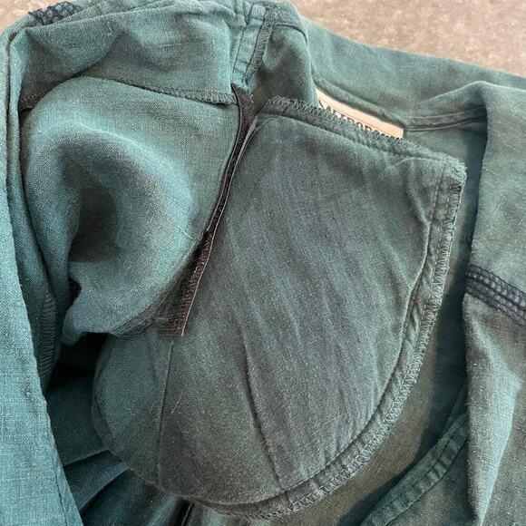 Vintage Linen Lagenlook Cropped Jacket Womens Medium Metropole Green Lightweight - Picture 6 of 11